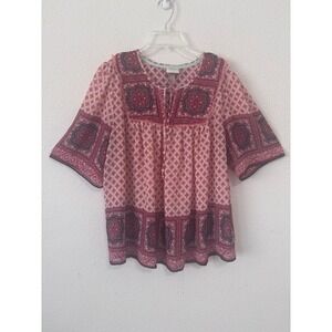 Knox Rose Boho Top XL Pink Red Peasant Concert Festival Beach Cruise Resort